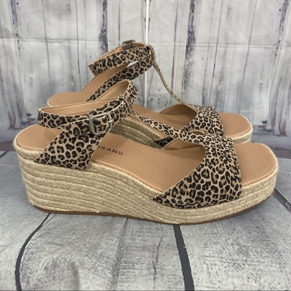 Lucky Brand T-Strap Espadrille Platform Sandals Suede Upper Animal Size 9.5M - Picture 3 of 12